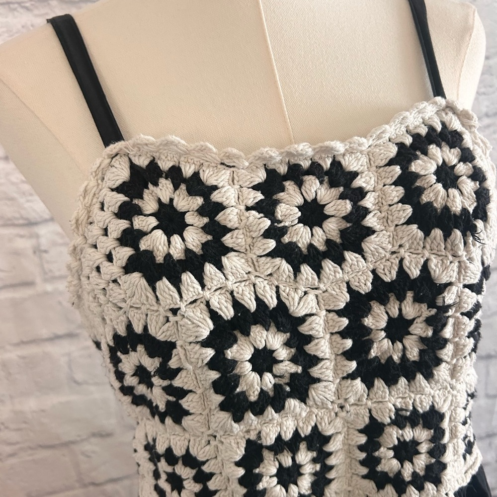 Crochet Maxi Dress Bohemian Boho Black Euro Fall Granny Squares 100% Cotton - Picture 4 of 10
